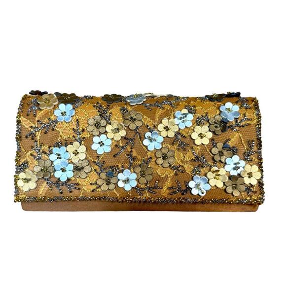 Valerie Stevens Satin Beaded Floral Clutch/Crossbody - Picture 1 of 8